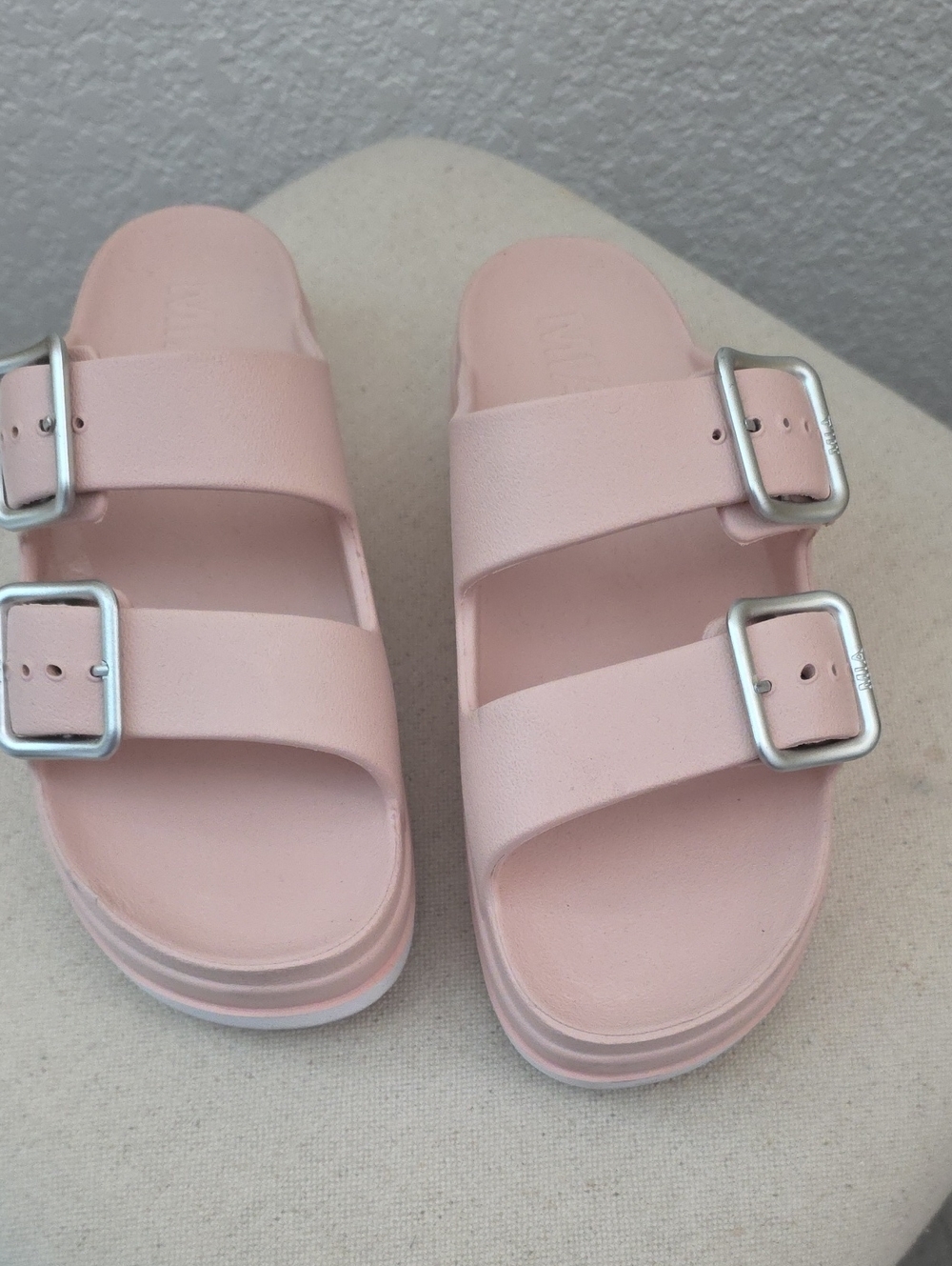 Blush Pink Double-Buckle Slide Sandals By MIA Sz 7